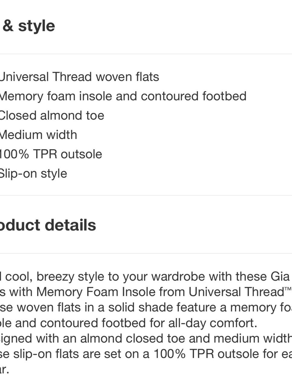 Universal Thread Black Woven Pointed-Toe Flats size 8 Ballet Flats - Picture 4 of 4